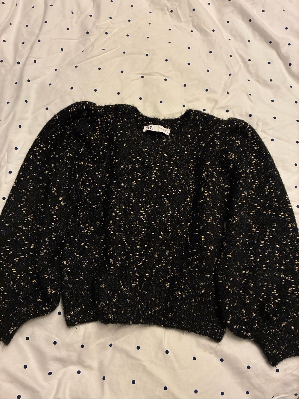 Zara Black Crewneck Sweater with gold Speckle
